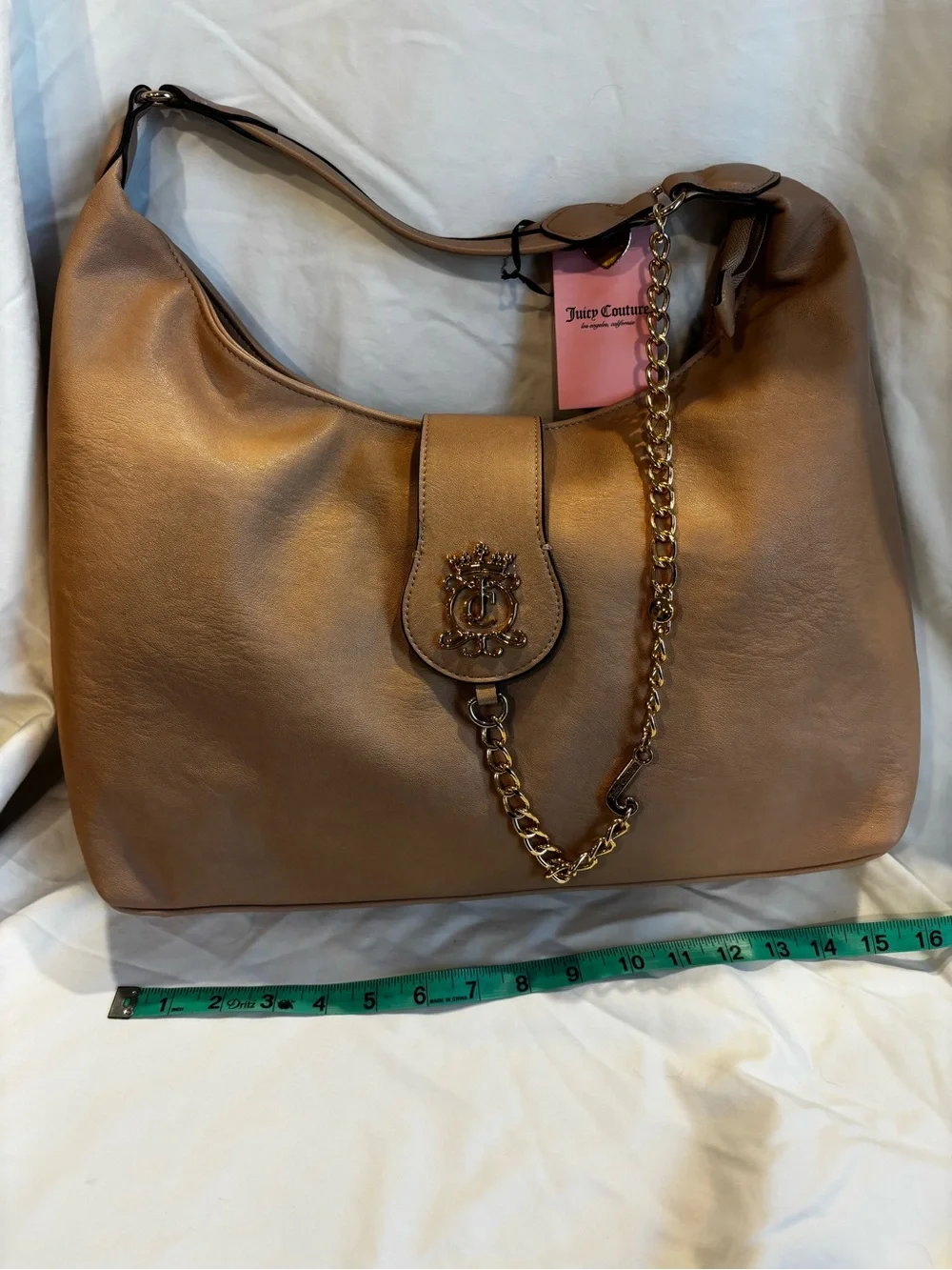 Juicy Couture Brown Shoulder Hobo Bag with Gold Chain Accent